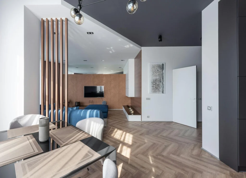 grey herringbone engineered wood flooring